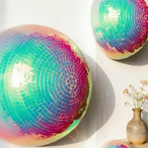Demi-sphère boule à facettes disco irisée décoration murale mariage scène de fête.