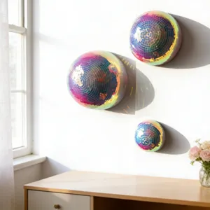 Boule disco coloree hemisphere miroir mural decoration pour fete mariage scene maison