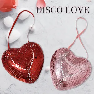 Retro Disco Hart Hangend Ornament Glas Spiegel Reflecterende Liefde Teken Voor Valentijnsdag Feest Huisdecoratie