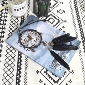 Black feather dream catcher pendant, chic car hanging ornament and wall decor for boho home.