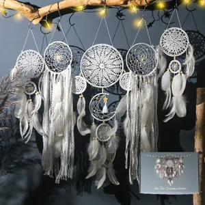 Bohemian Feather Dream Catcher Wall Hanging Decor Handmade Lace Tassel Ornament For Bedroom Living Room Home Decoration
