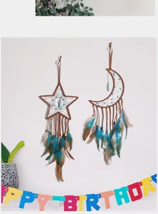 Ins vintage turquoise dream catcher star moon wall hanging decor for home bedroom