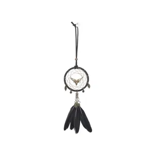 Black dream catcher car hanging ornament with deer head and black feathers for wall