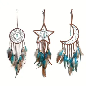 Bohemian Dream Catcher Wall Hanging Vintage Feather Star Moon Wall Decor Handmade Home Bedroom Living Room Decoration Gift