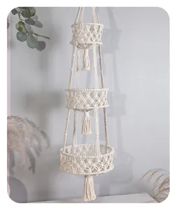 3-Tier Macrame Plant Hanger Woven Cotton Hanging Basket Boho Home Decor for Indoor Pots