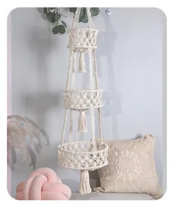 Three tier macrame plant hanger cotton rope hanging basket for home decor and fruit storage