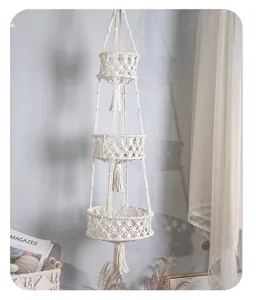 Three tier macrame plant hanger cotton rope hanging basket boho home decor flower pot holder