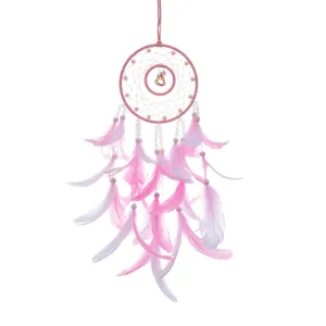 Pink double ring carousel dream catcher wind chime hanging ornament for cute room decor gifts.