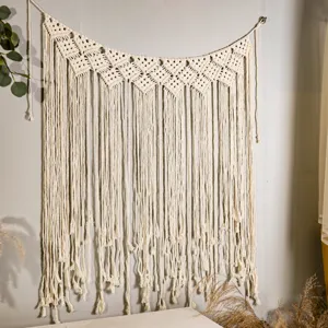Tapiz de pared de macramé bohemio hecho a mano de algodón para decoración del hogar