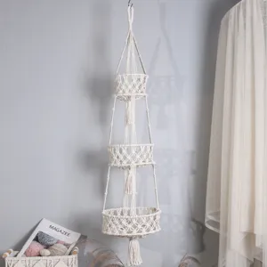 Three tier macrame hanging basket cotton woven plant holder boho home indoor decor planter