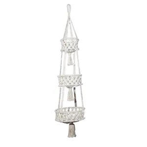 Handmade 3-tier macrame hanging basket, cotton rope plant holder and fruit storage hanger for home.