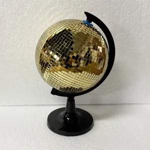Globo terráqueo de bola disco dorada decoración de escritorio esfera de vidrio reflectante