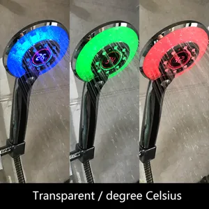 LED Digital Display Shower Head 3 Modes Temperature Control Electroplated ABS Handheld Bathroom Rain Shower Spray Head