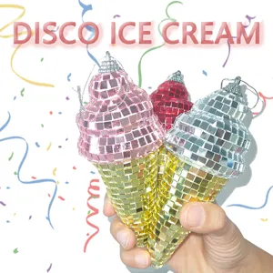 Ornamento Sospeso Gelato Disco Mosaico Specchio Graziosa Statuetta Dessert Festa Estate Decor Vetro Materiale Casa