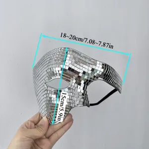Disco ball mirror half face mask shimmering silver party accessory for events and holidays