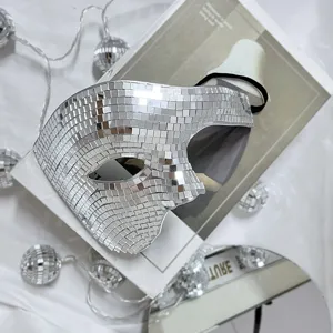 Silver disco ball mask for Halloween party, half face reflective mirror masquerade mask.