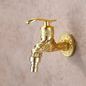 Vintage Geschnitzte Zinklegierung Outdoor Garten Wasserhahn Wandmontierte Waschküche Mop Wasserhahn Mit Keramik Ventilkern