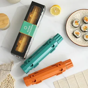 Detailed close-up view of the household sushi bazooka mold kit with colorful tools and set.
