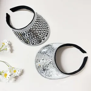 Disco mirror visor hat reflective empty top sun hat party hair accessory detail view