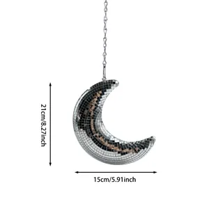 Pendentif suspendu boule disco lune croissante avec carreaux miroir et chaine fete 21cm