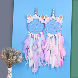 Acchiappasogni unicorno da parete decorazione in pizzo e piuma per camera bambina
