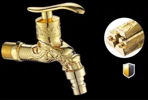 Goldener Drache geschnitzter Zinklegierung Garten Outdoor Wasserhahn Wandmontage Armatur