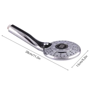 Digital display shower head temperature control water saving chrome handheld tool