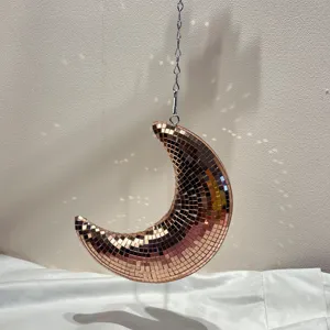 Pendentif Suspendu Boule Disco Lune Or Rose Rétro Miroir Fête Décoration Ornement Maison
