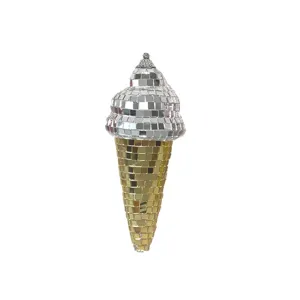 Ornamento sospeso gelato palla disco, decorazione festa mosaico specchio argento oro.