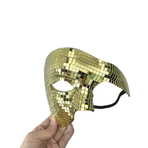 Gold disco ball mirror half face mask for party Halloween shimmering reflective party mask