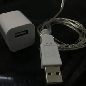USB LED string lights with power adapter detail view, perfect for holiday and Christmas decoration.