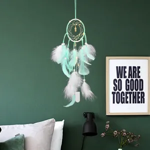 Attrape-rêves mural lumineux LED plumes vert menthe décoration de chambre suspension ornement cadeau éclairage
