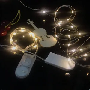 Detailed view of LED fairy string lights with battery box, perfect for holiday decoration.