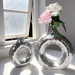 Disco Ball Donut Glass Vase Mirror Mosaic Retro Desktop Flower Vase Modern Aesthetic Room Decor Home Living Room