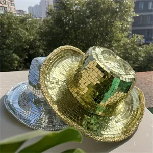 Disco Mirror Cowboy Hat Laser Reflective Sequins Party Dance Sun Hat Festival Club Performance Headwear
