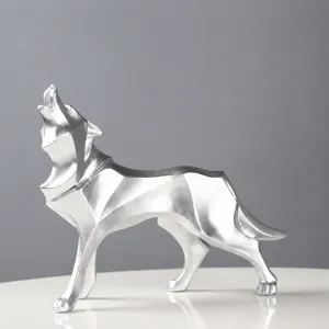 Modern geometric wolf resin sculpture ornament home decor table display figurine 22cm
