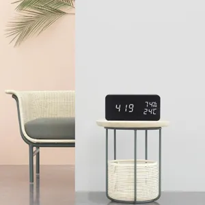 Modern LED wooden digital alarm clock with temperature and humidity display for home decor