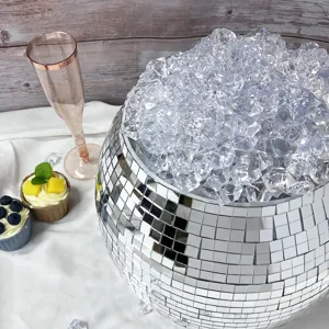 Detailed view of 28cm disco ball ice bucket filled with clear ice crystals for party decor