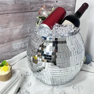 28cm disco ball ice bucket, plastic mirror mosaic planter for summer party bar home decor.