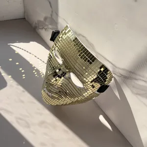 Gold disco mirror mask sparkling mosaic full face masquerade party Halloween decorative prop