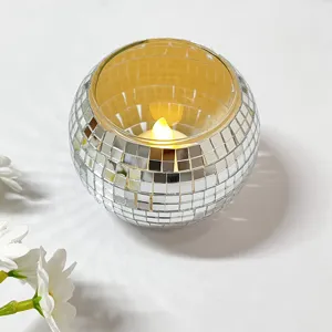Mosaic Glass Candle Holder Disco Ball Tealight Candle Holder American Style Home Decoration Table Ornament Party Gift