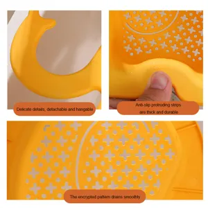 Panier d'evier de cuisine en forme d'elephant en plastique avec trous de drainage et bandes.