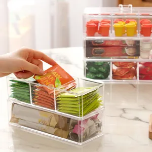 Boîte de Rangement en Plastique Transparent Organisateur de Bureau Sachet de Thé Cosmétiques Conteneur Avec Couvercle Compartiment