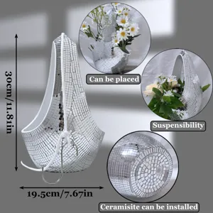 Hangende bloempot met spiegelmosaiek disco bal voor kamerplanten en interieur decoratie