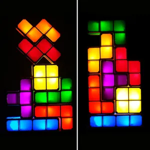 Lampada Notturna LED Tetris DIY Colorata Impilabile Puzzle Blocchi Interattivi