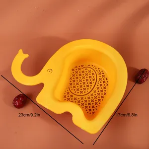 Panier d'egouttage en plastique jaune en forme d'elephant pour evier de cuisine details