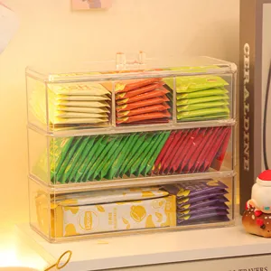 Boite de rangement transparente en acrylique a 3 couches pour sachet de the bureau.