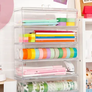 Organisateur de bureau en acrylique transparent boîte à tiroirs multicouche pour papeterie et maquillage.