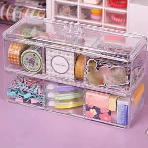 Boîte de rangement de bureau en acrylique transparent avec compartiments pour papeterie.