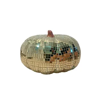 Vintage gouden disco pompoen decor, reflecterende glazen mozaïek tafelambacht ornament